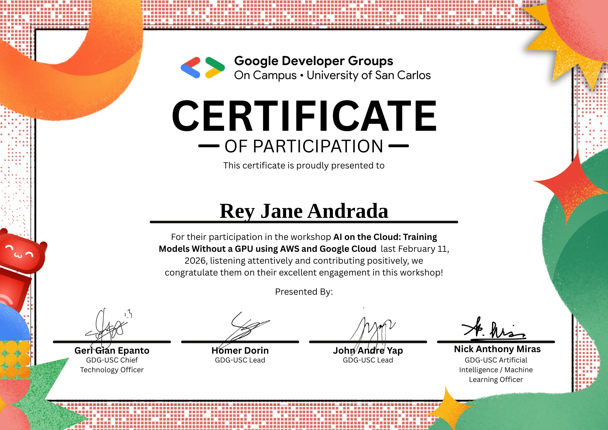 AI on the Cloud certificate